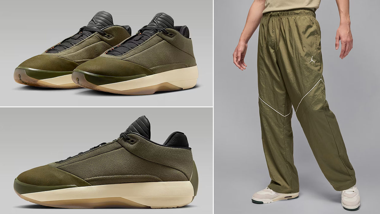 Air Jordan 40 Medium Olive Heritage Shoes x Jordan Brooklyn Mens Draft Pants Outfit