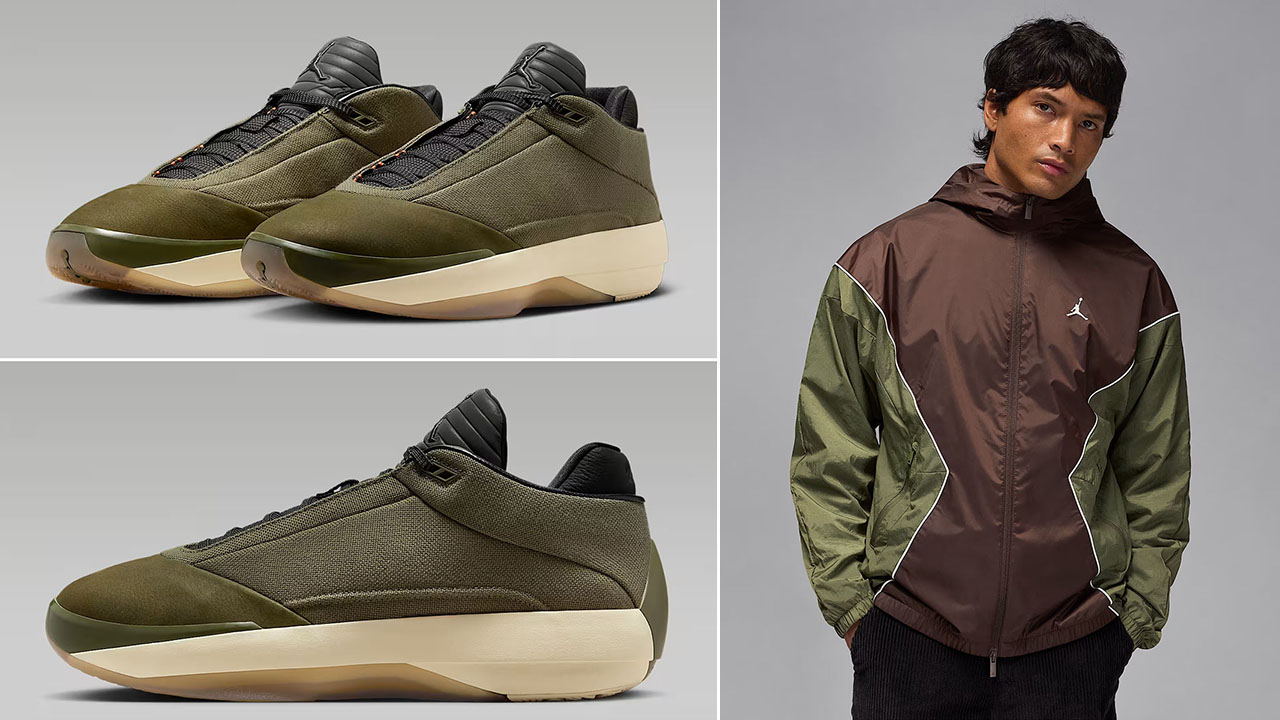 Air Jordan 40 Medium Olive Heritage Shoes x Jordan Brooklyn Mens Hooded Draft Jacket Outfit