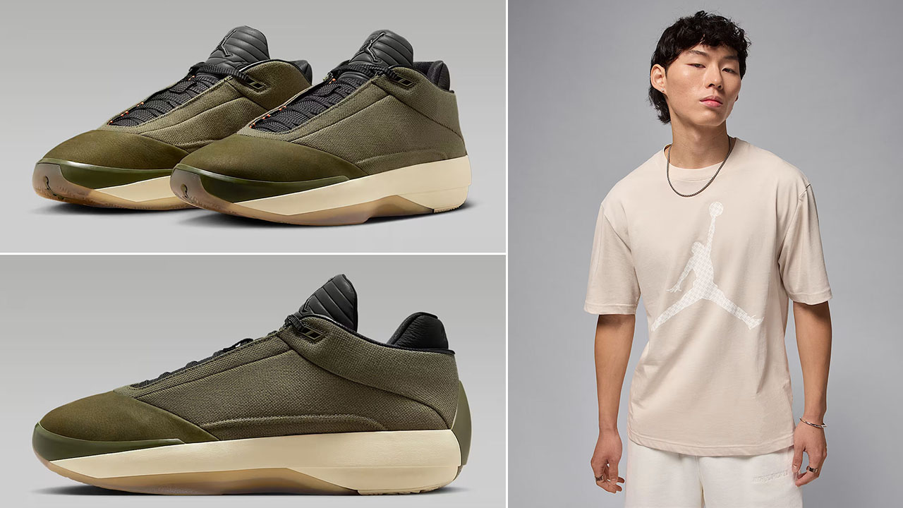 Air Jordan 40 Medium Olive Heritage Shoes x Jordan Brooklyn Mens Jumpman T Shirt Outfit