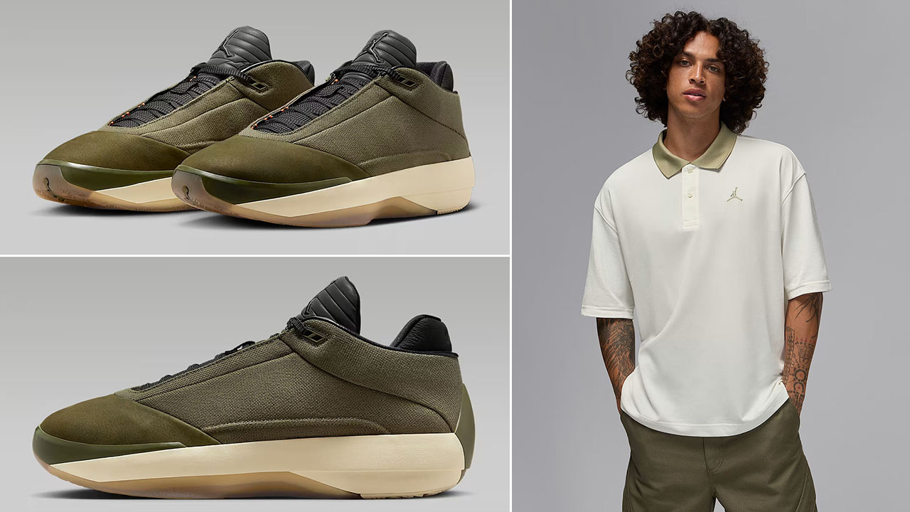 Air Jordan 40 Medium Olive Heritage Shoes x Jordan Brooklyn Mens Polo Shirt Outfit