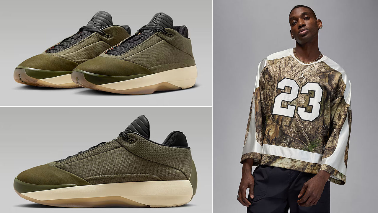 Air Jordan 40 Medium Olive Heritage Shoes x Jordan Brooklyn Mens Realtree Camo Hockey Jersey Outfit