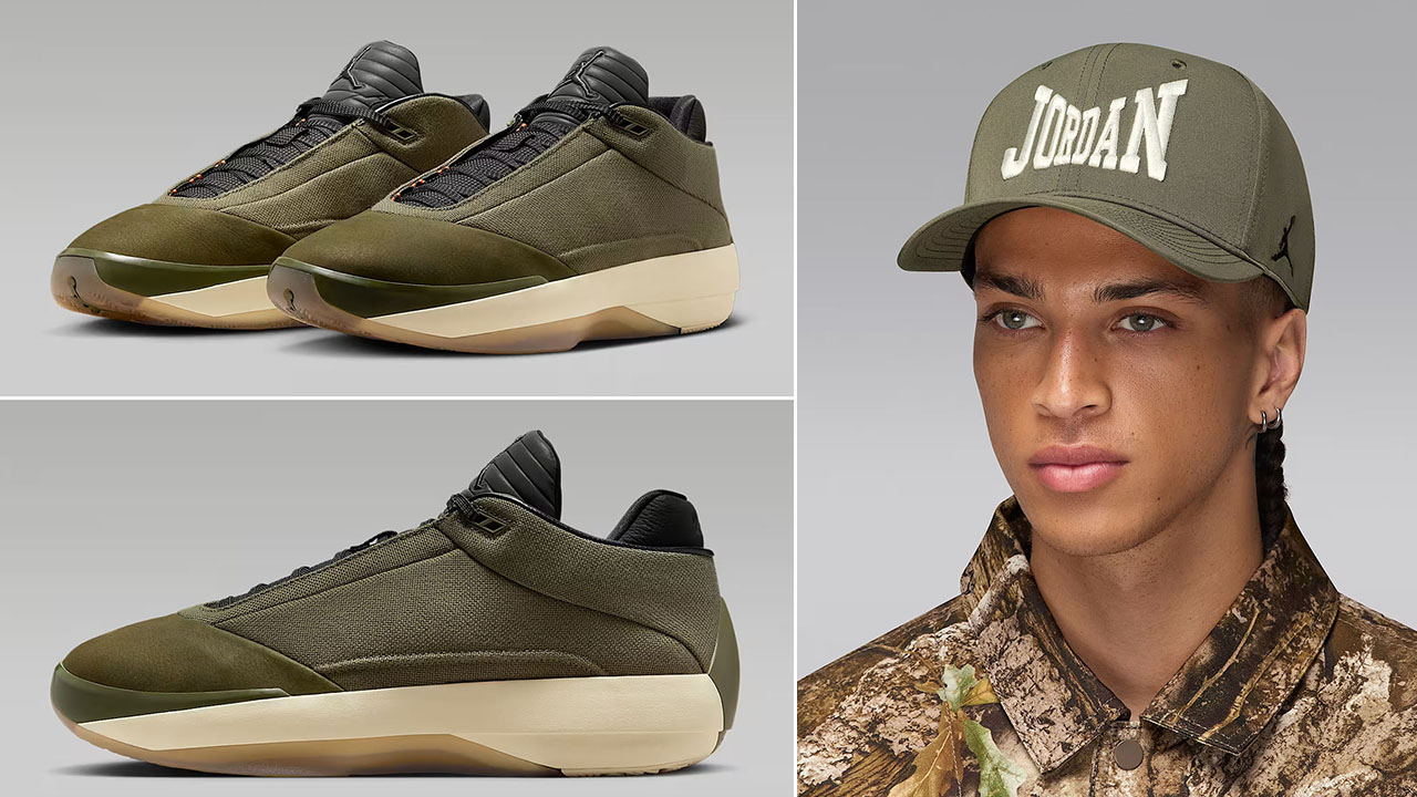 Air Jordan 40 Medium Olive Heritage Shoes x Jordan Rise Snapback Hat