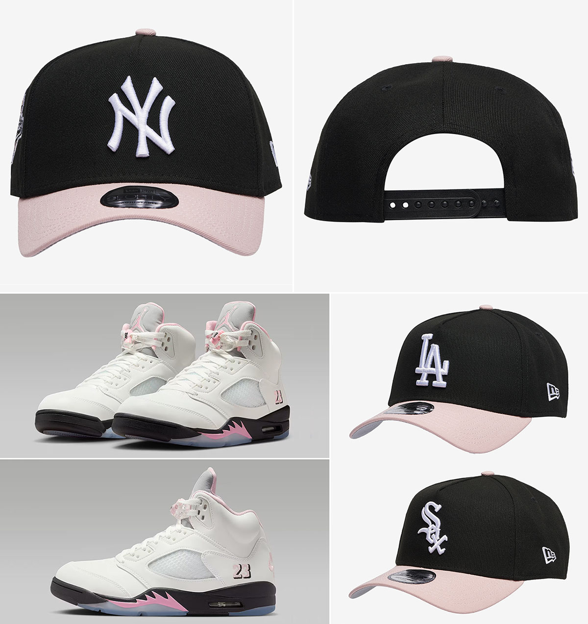 Air Jordan 5 Medium Soft Pink 35th Anniversary New Era 9 Forty A Frame Hats Black White Pink Snapback Hats