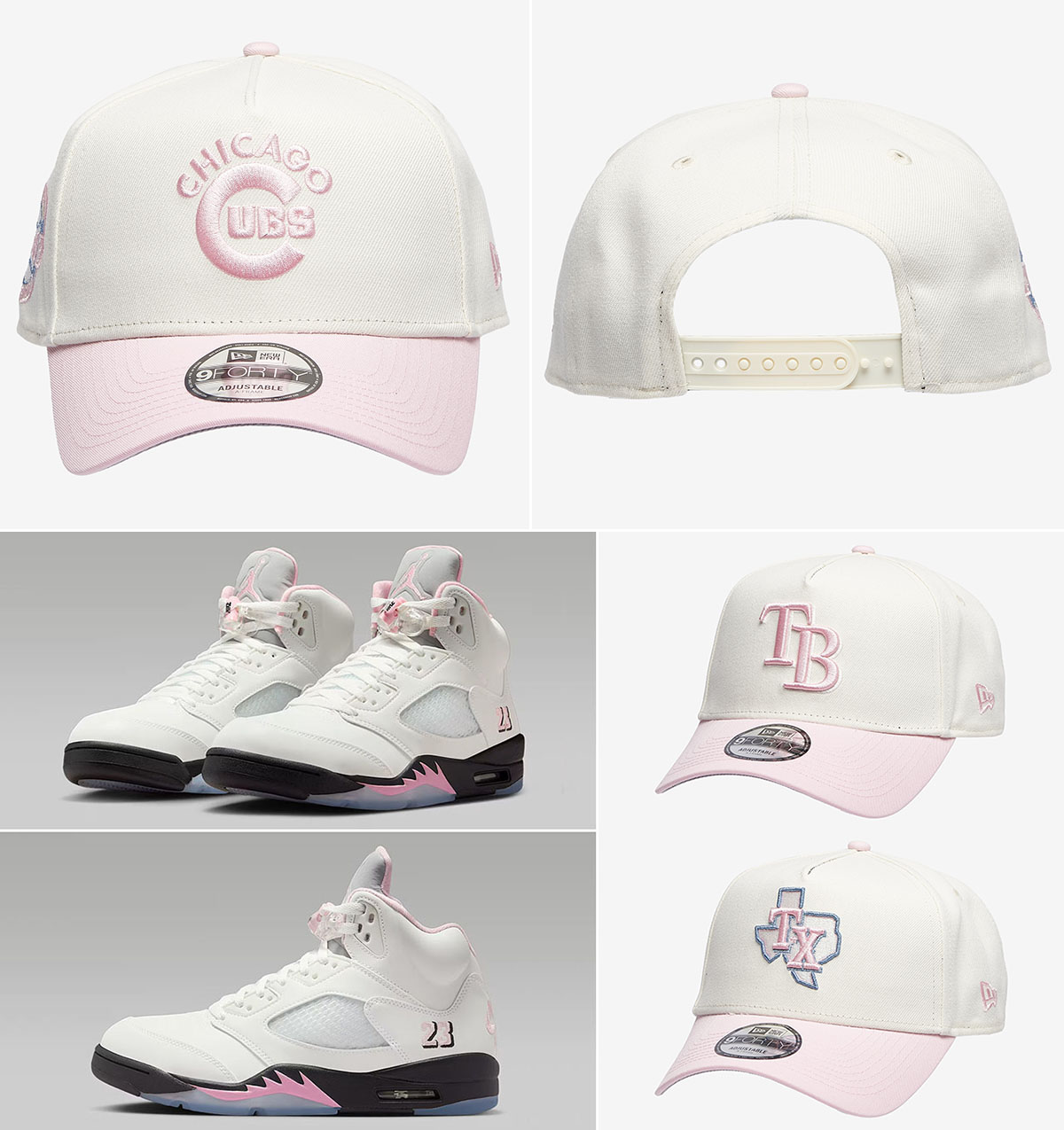 Air Jordan 5 Medium Soft Pink 35th Anniversary New Era 9 Forty A Frame Hats White Pink Snapback Hats