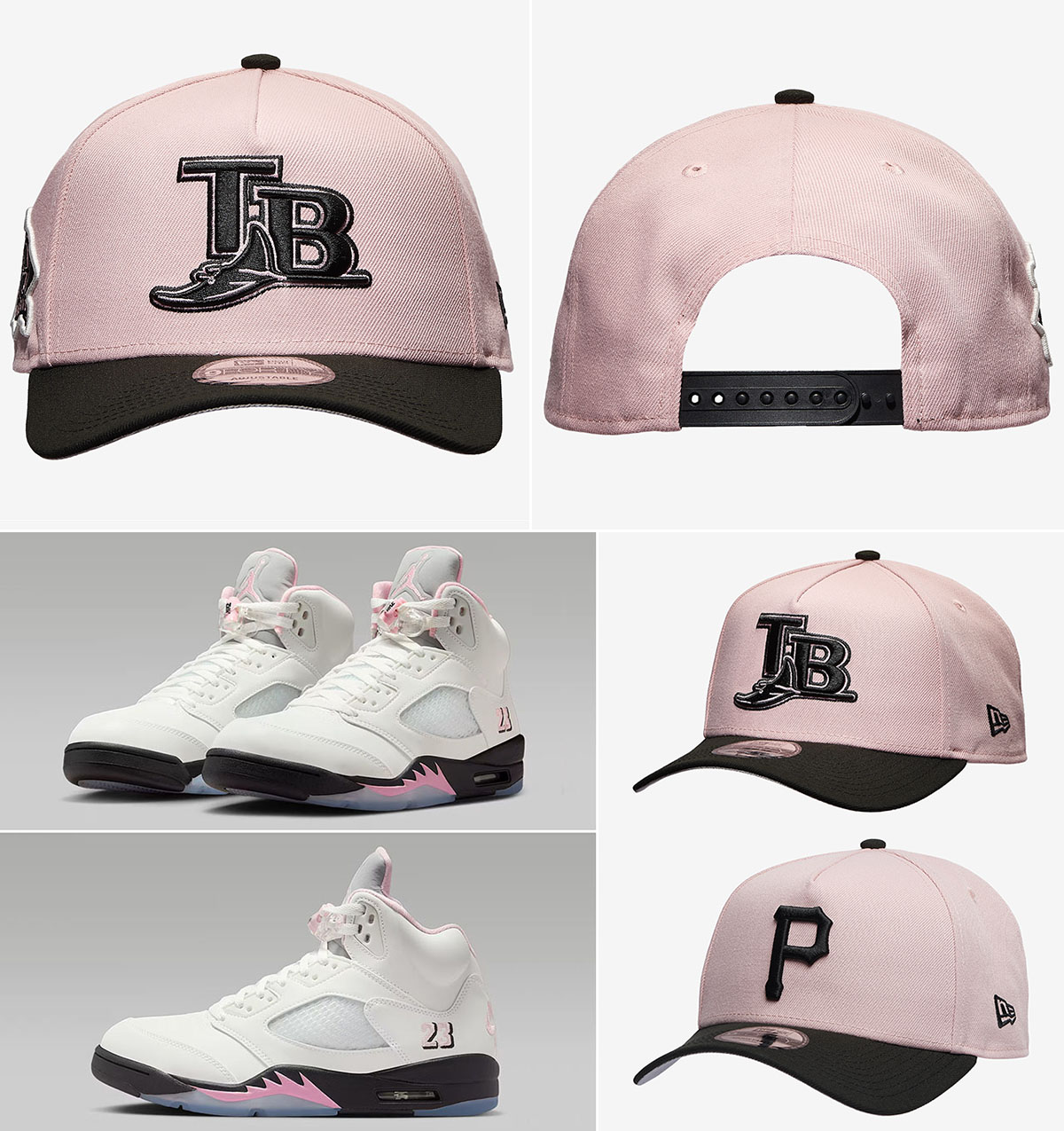 Air Jordan 5 Medium Soft Pink 35th Anniversary New Era 9Forty A Frame Hats Pink Black Snapback Caps