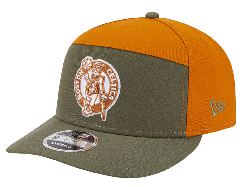 Boston Celtics New Era Two Tone Color Pack Split Panel 9FIFTY Snapback Hat Olive Burnt Orange