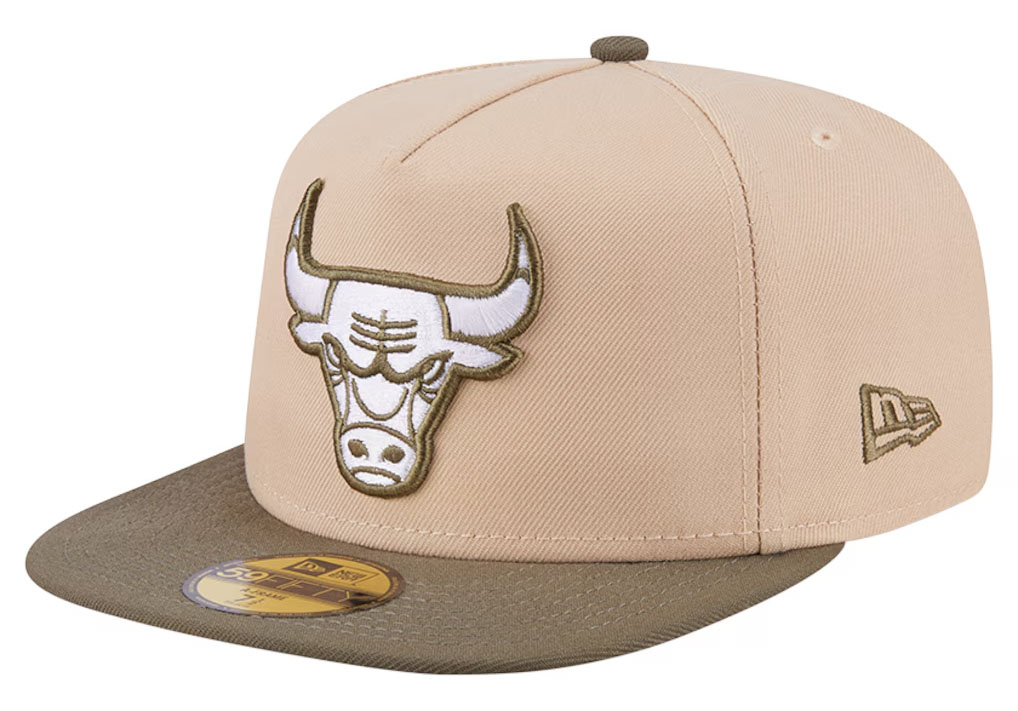 Chicago Bulls New Era Color Pack Two Tone 59FIFTY A Frame Fitted Hat Tan Olive