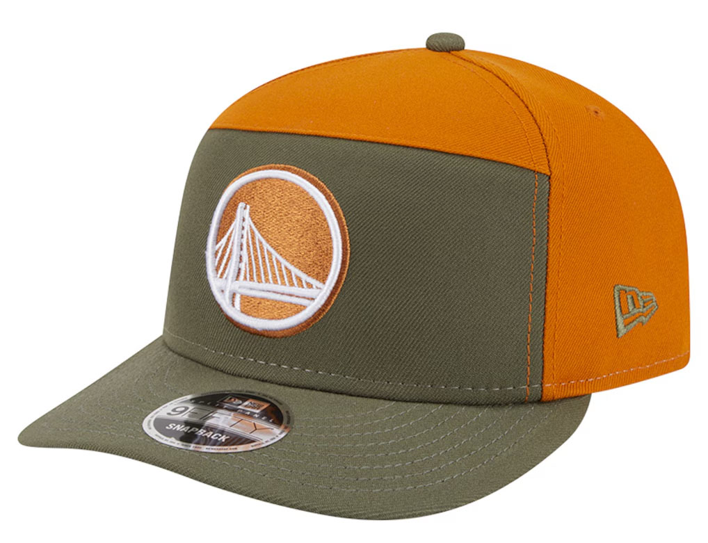 Golden State Warriors New Era Two Tone Color Pack Split Panel 9FIFTY Snapback Hat Olive Burnt Orange