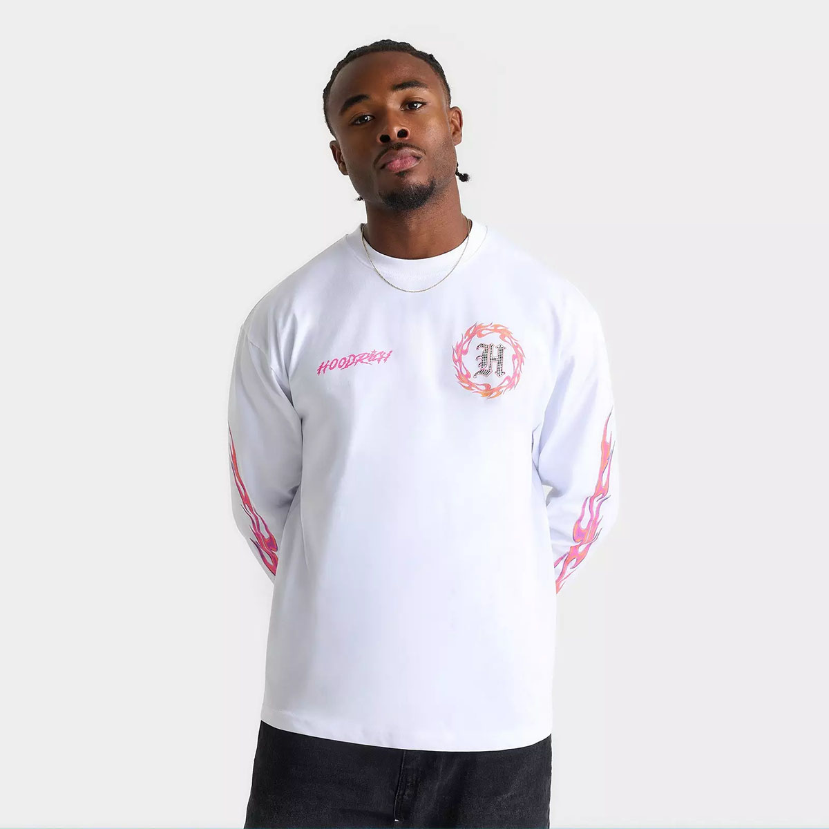 Hoodrich Ironstone Long Sleeve T Shirt White Pink 1
