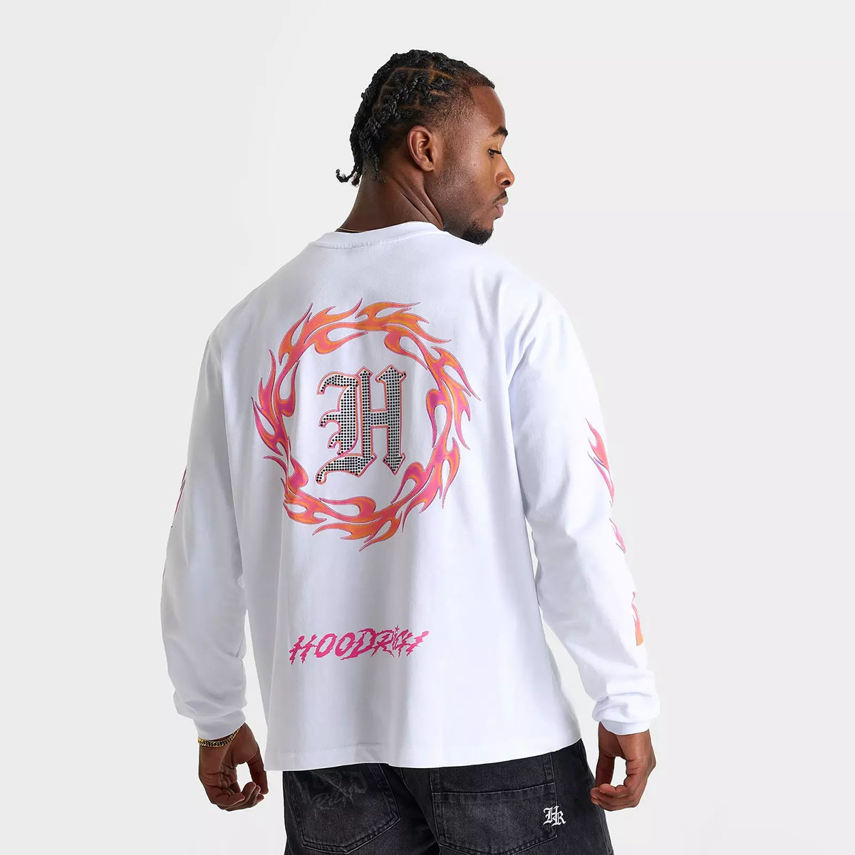 Hoodrich Ironstone Long Sleeve T Shirt White Pink 2