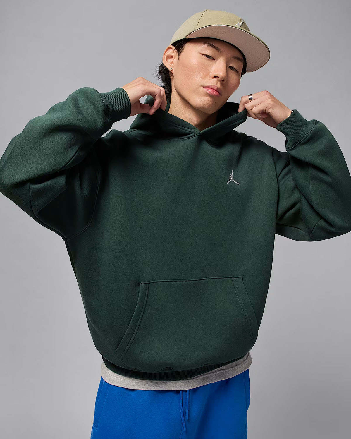 Jordan Brooklyn Fleece Mens Oversized Pullover Hoodie Midnight Green 1
