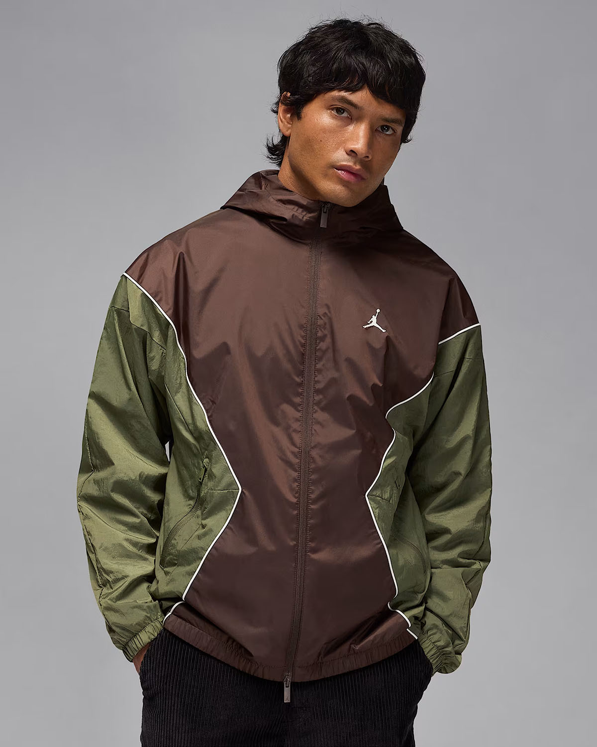 Jordan Brooklyn Mens Hooded Draft Jacket Baroque Brown Medium Olive