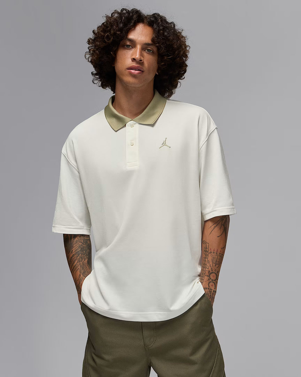 Jordan Brooklyn Mens Polo Shirt Sail Medium Khaki
