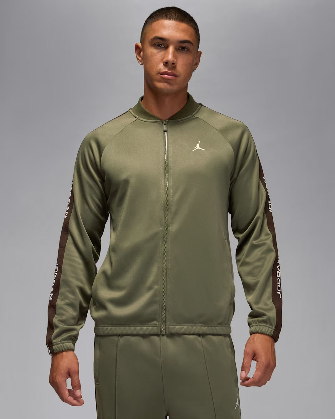 Jordan Brooklyn Mens Track Suit Jacket Medium Olive Baroque Brown 1
