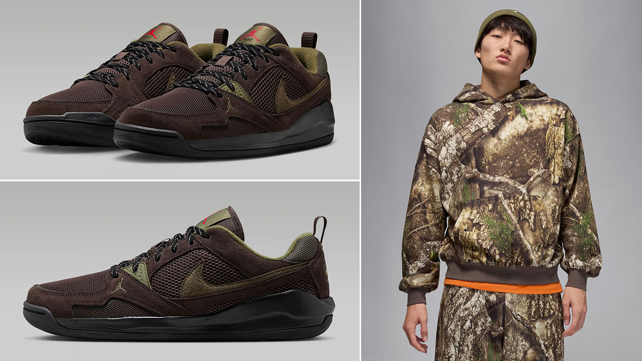 Jordan CMFT Era Baroque Brown Medium Olive Mens Shoes x Jordan Brooklyn Realtree Camo Hoodie Outfit