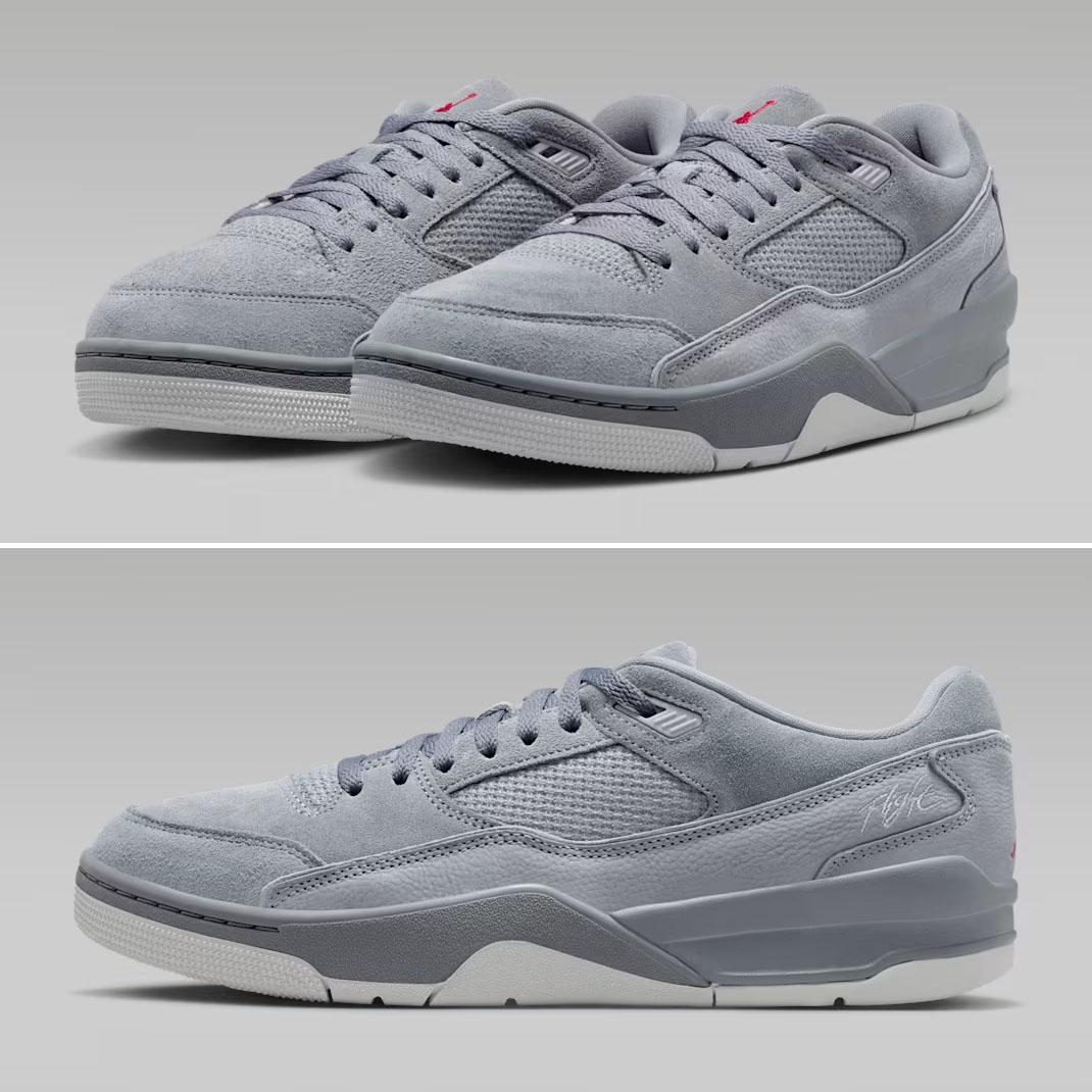 Jordan Flight Court Cool Grey Wolf Grey Neutral Grey Varsity Red Mens Shoes HF3255-007