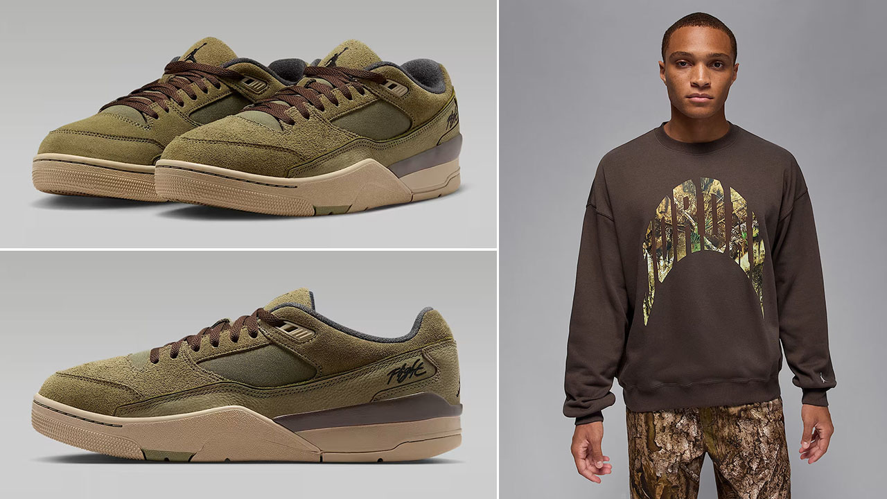 Jordan Flight Court Medium Olive Khaki Baroque Brown Sneakers and Outfits