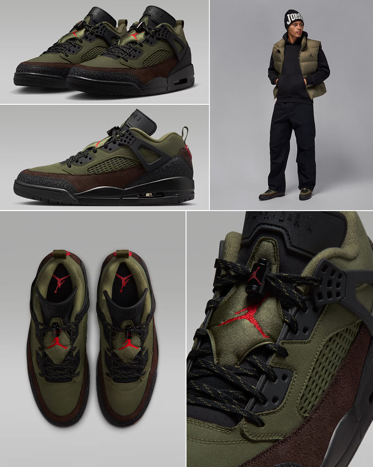 Jordan Spizike Low Beef and Broccoli Medium Olive Baroque Brown Mens Sneakers and Outfits