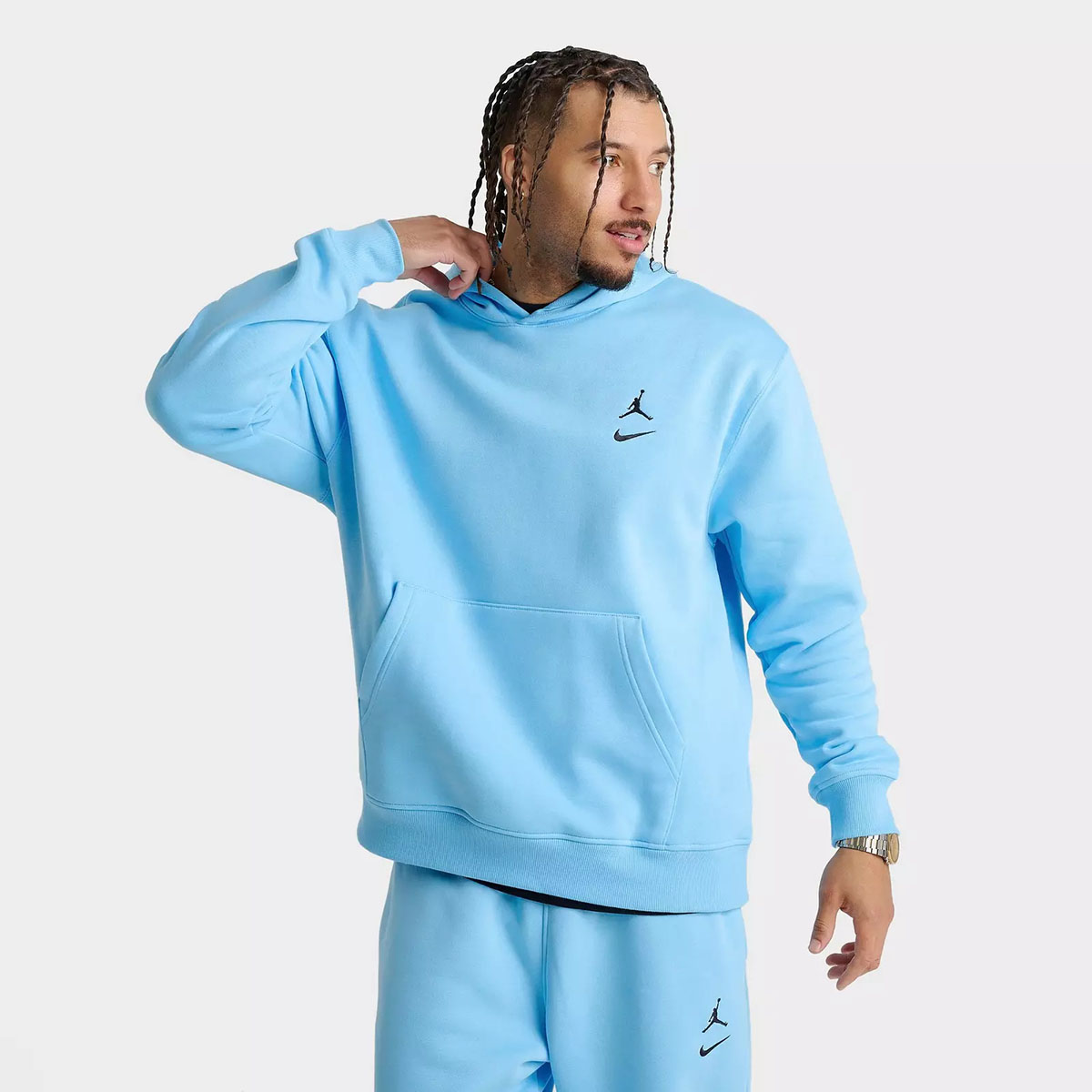 Jordan Swoosh Brooklyn Fleece Mens Pullover Hoodie Blue Chill Black 1
