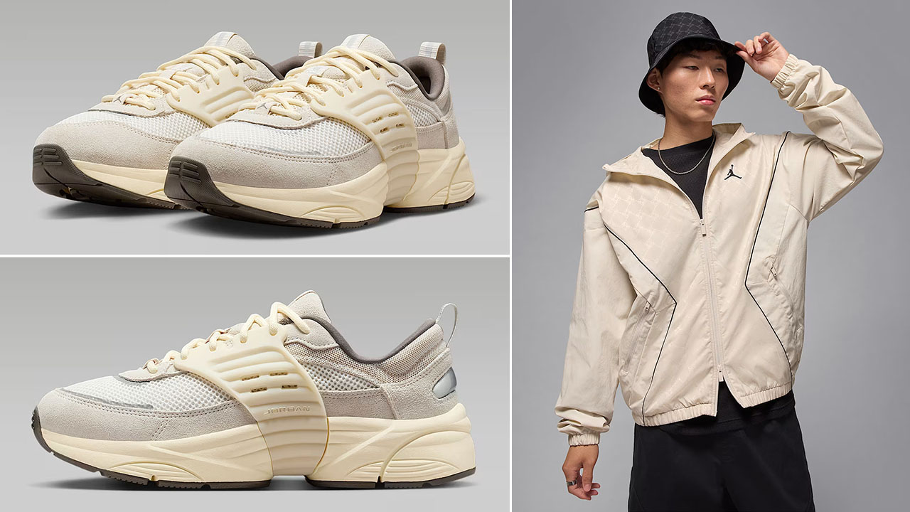 Jordan Trunner OS Light Orewood Brown Mens Shoes x Jordan Brooklyn Mens Hooded Draft Jacket Outfit