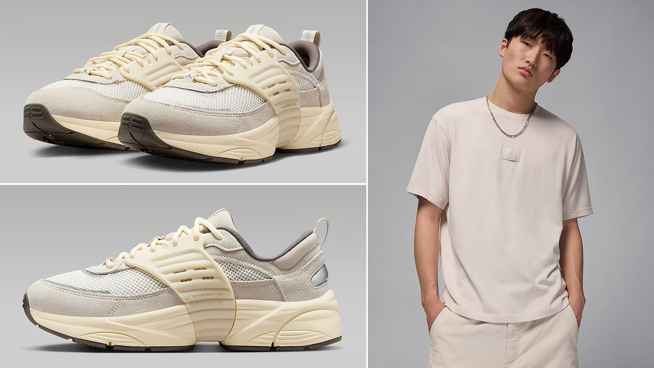 Jordan Trunner OS Light Orewood Brown Mens Shoes x Jordan Flight Essentials Mens T Shirt Outfit