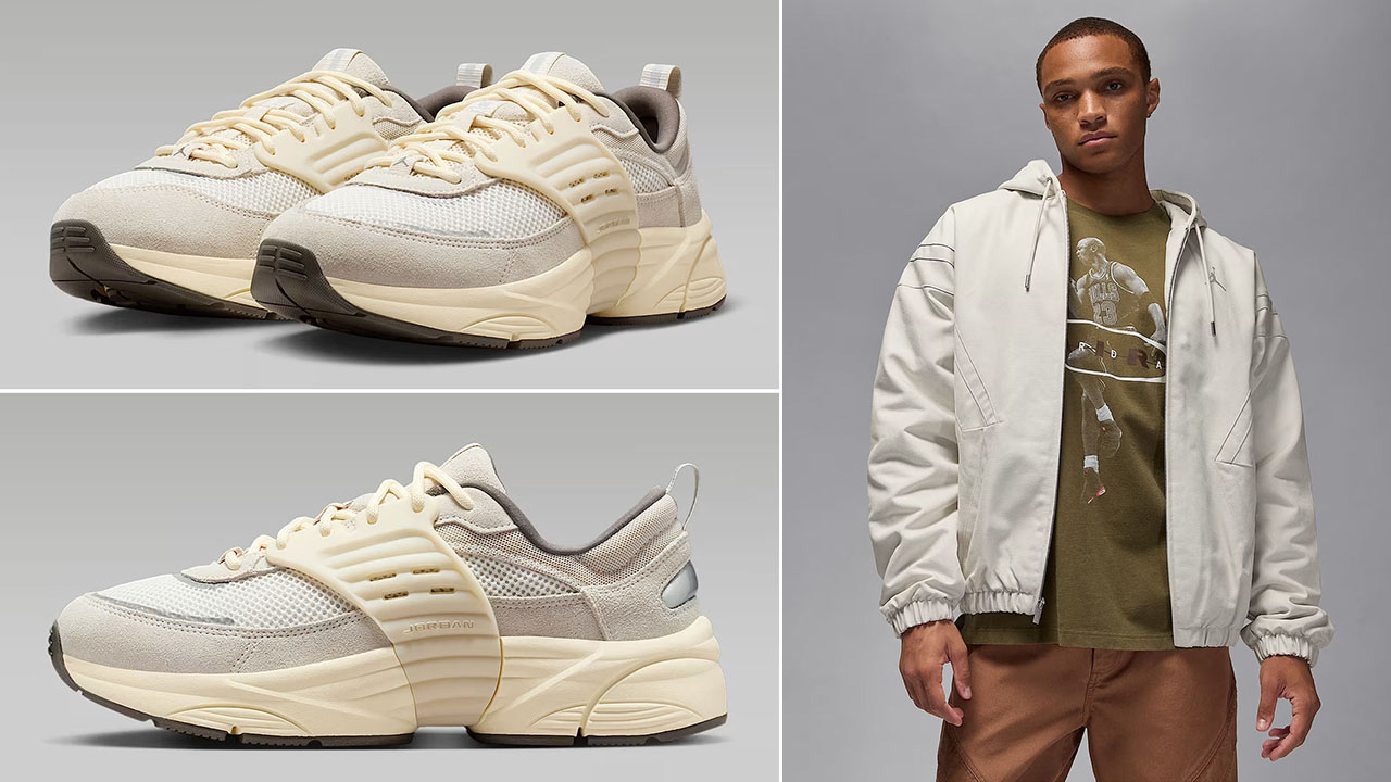 Jordan Trunner OS Light Orewood Brown Mens Shoes x Jordan Flight Mens Draft Jacket Outfit