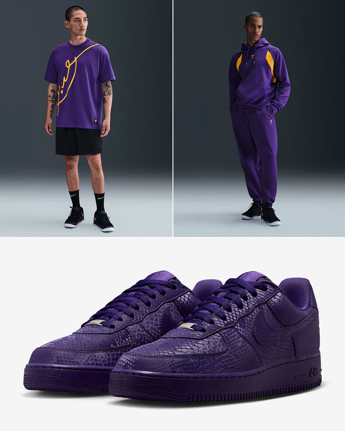 Kobe Bryant Nike Air Force 1 Low Court Purple Sneakers and Outfits