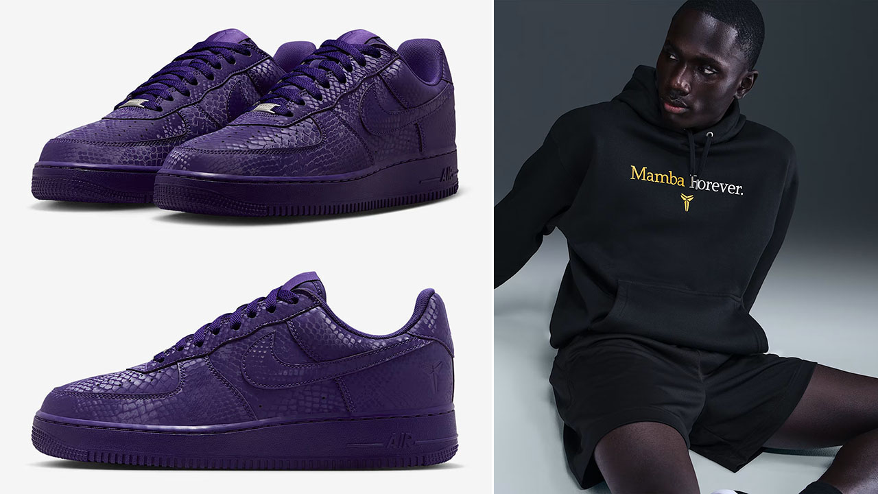 Kobe Bryant Nike Air Force 1 Low Shoes x Nike Kobe Mamba Forever Mens Fleece Hoodie Outfit
