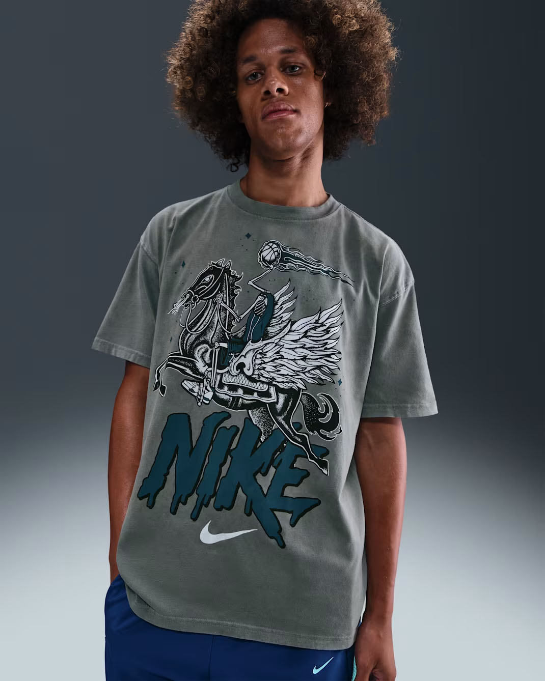 NIke Basketball Mens Max90 Haloween T Shirt Grey Blue