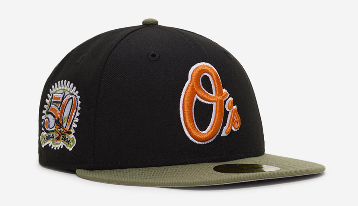 New Era Baltimore Orioles Black Olive Green Orange Fitted Hat 59FIFTY Cap
