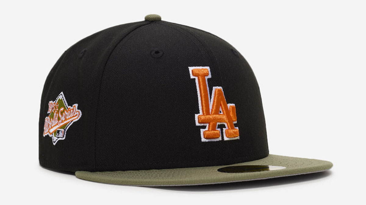 New Era LA Dodgers Black Olive Green Orange Fitted Hat 59FIFTY Cap