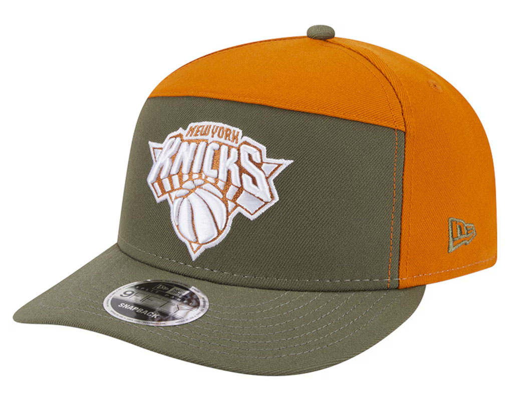 New York Knicks New Era Two Tone Color Pack Split Panel 9FIFTY Snapback Hat Olive Burnt Orange