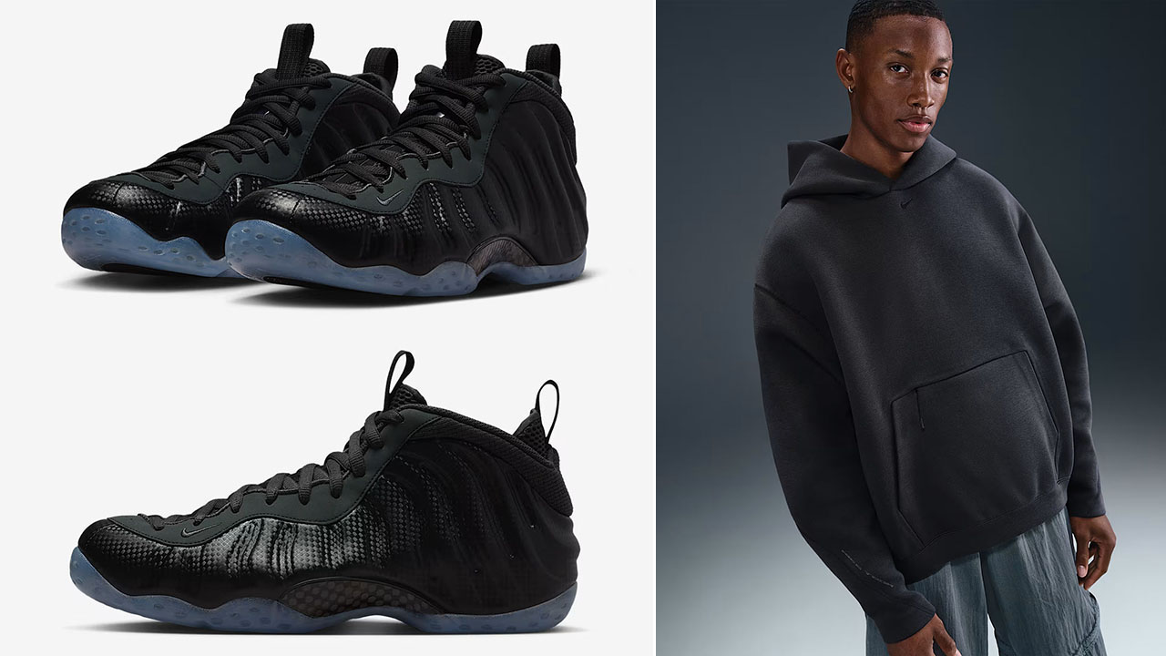 Nike Air Foamposite One Carbon Fiber x Nike Tech Fleece Anthracite Oversized Pullover Hoodie Outfit