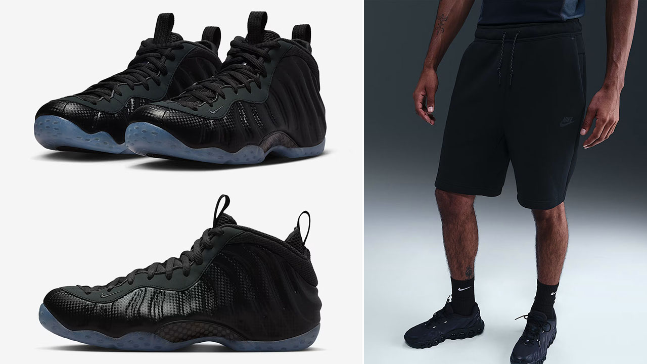 Nike Air Foamposite One Carbon Fiber x Nike Tech Fleece Black Shorts Outfit