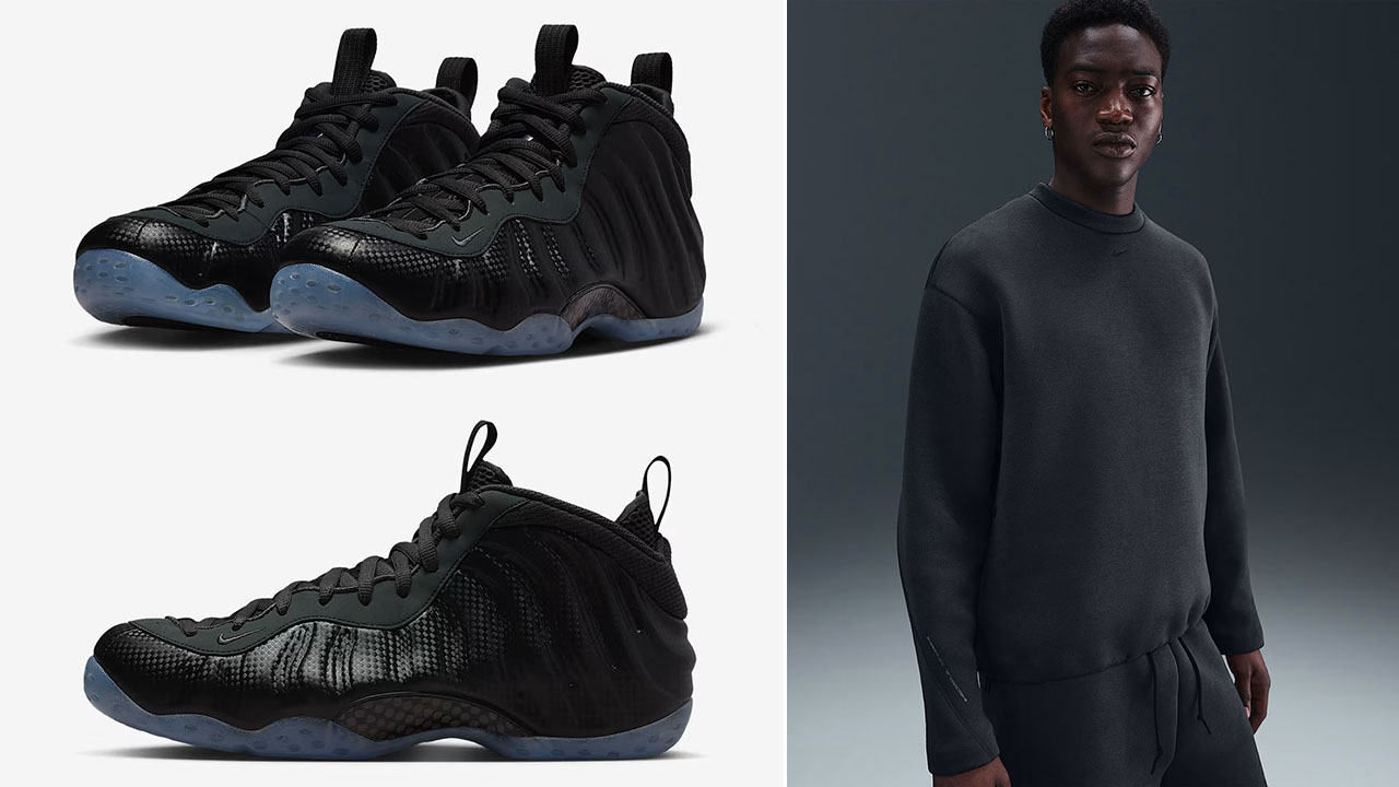 Nike Air Foamposite One Carbon Fiber x Nike Tech Fleece Loose fit Crew Sweatshirt and Pants Outfit