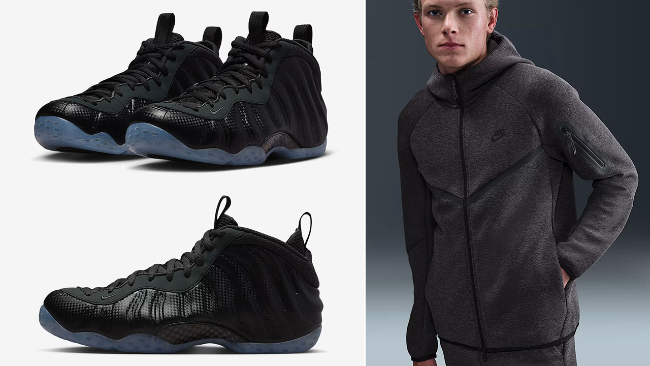 Nike Air Foamposite One Carbon Fiber x Nike Tech Fleece Windrunner Full Zip Hoodie Jacket and Jogger Pants Outfit
