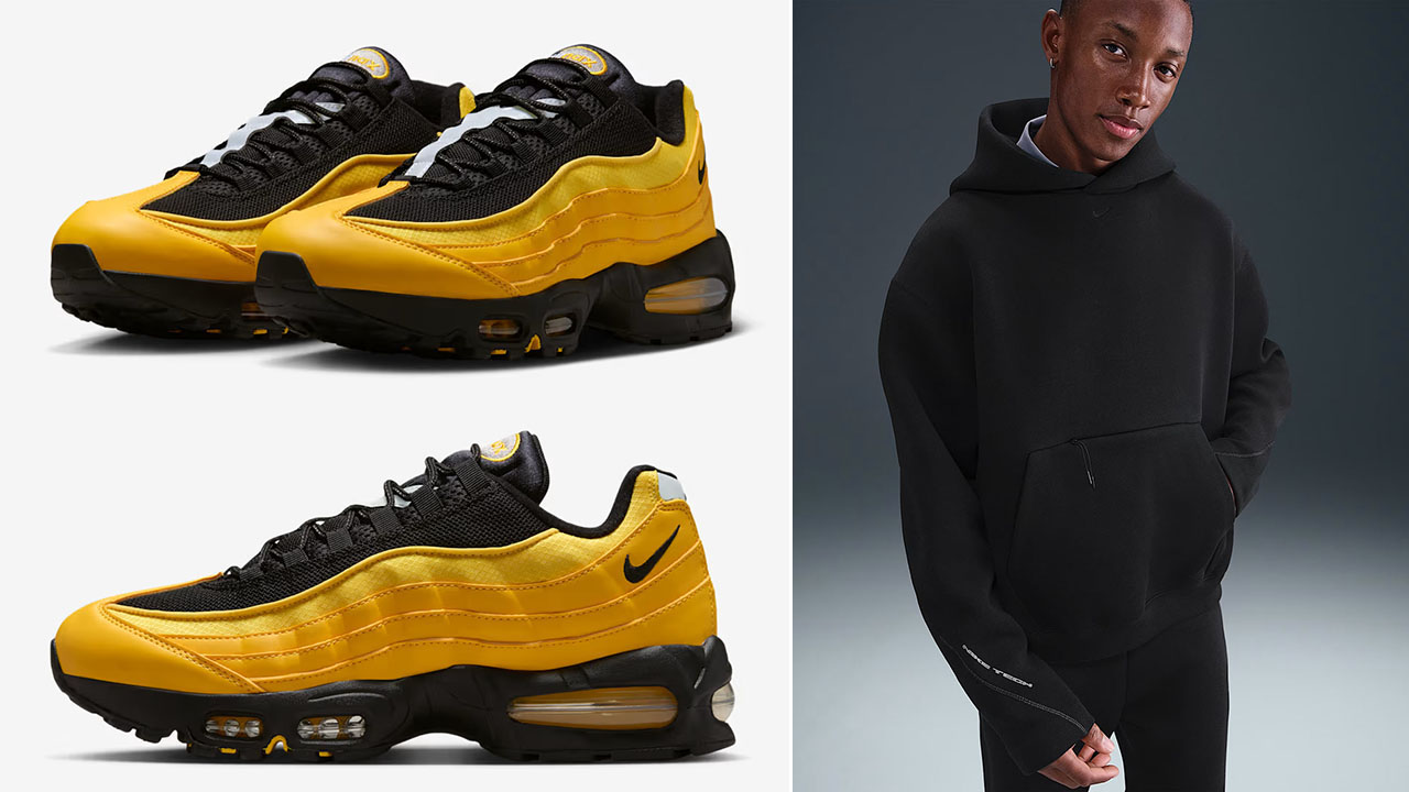 Nike Air Max 95 Big Bubble Varsity Maize Black Metallic Silver Mens Shoes x Nike Tech Fleece Oversized Hoodie Outfit