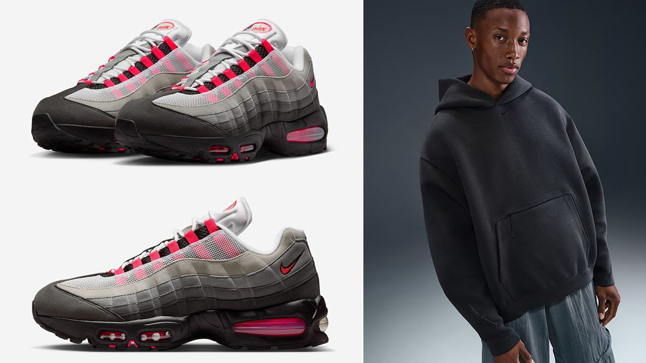 Nike Air Max 95 Solar Red 2025 Shoes x Nike Tech Fleece Mens Anthracite Pullover Hoodie Outfit