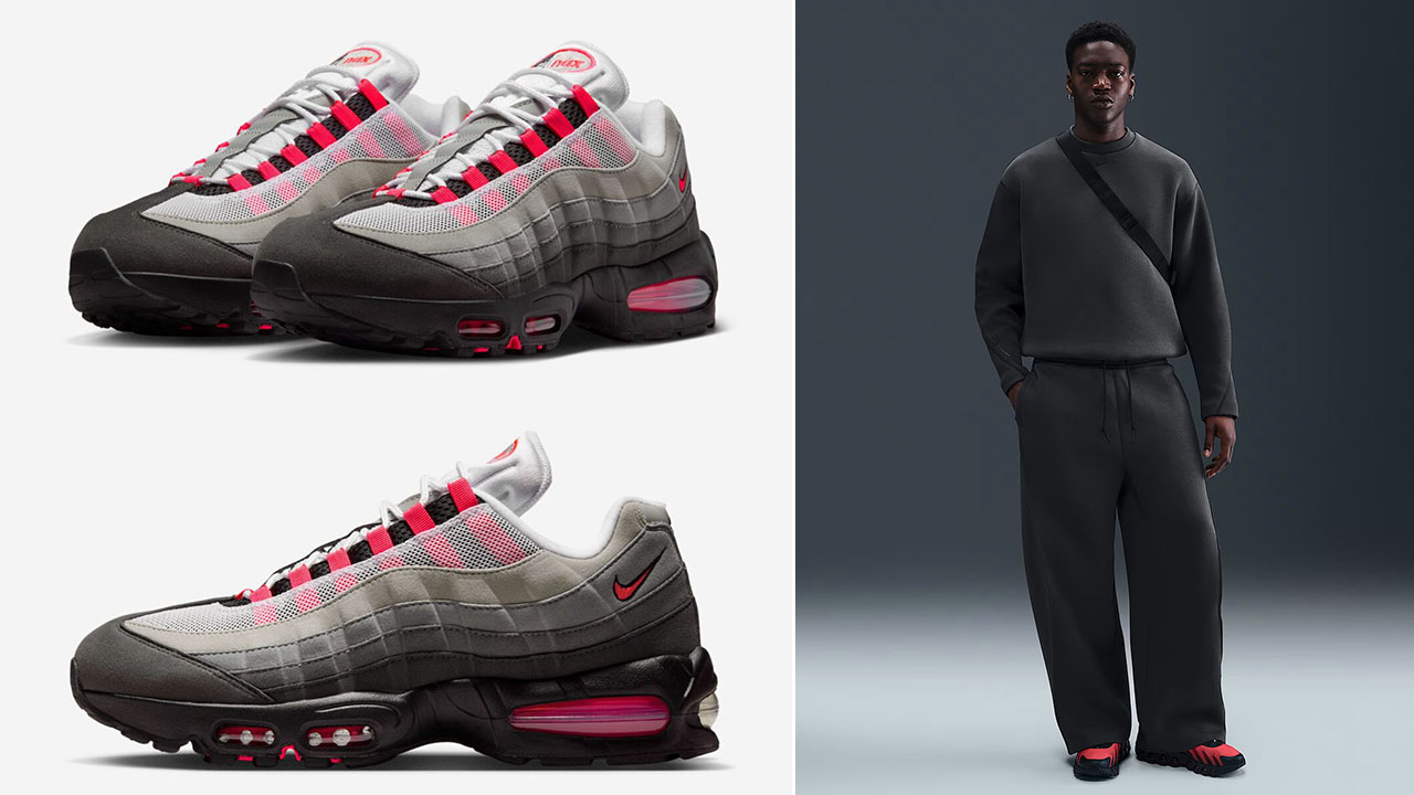 Nike Air Max 95 Solar Red 2025 Shoes x Nike Tech Fleece Mens Anthracite Sweatshirt Pants Outfit