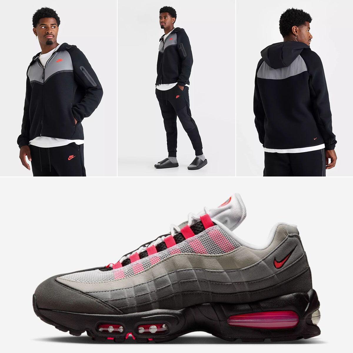 Nike Air Max 95 Solar Red 2025 Sneakers x Nike Tech Fleece Hoodie and Jogger Pants Matching Outfit