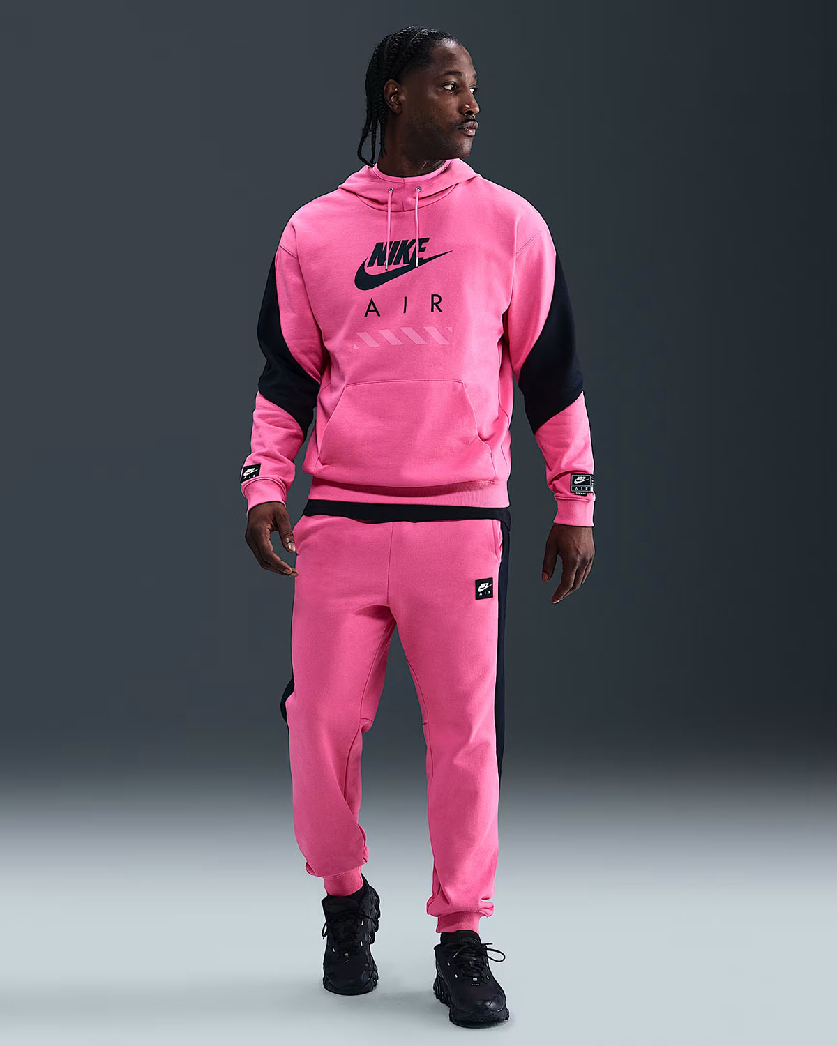 Nike Air Mens Fleece Hoodie and Jogger Pants Pinksicle Black Outfit