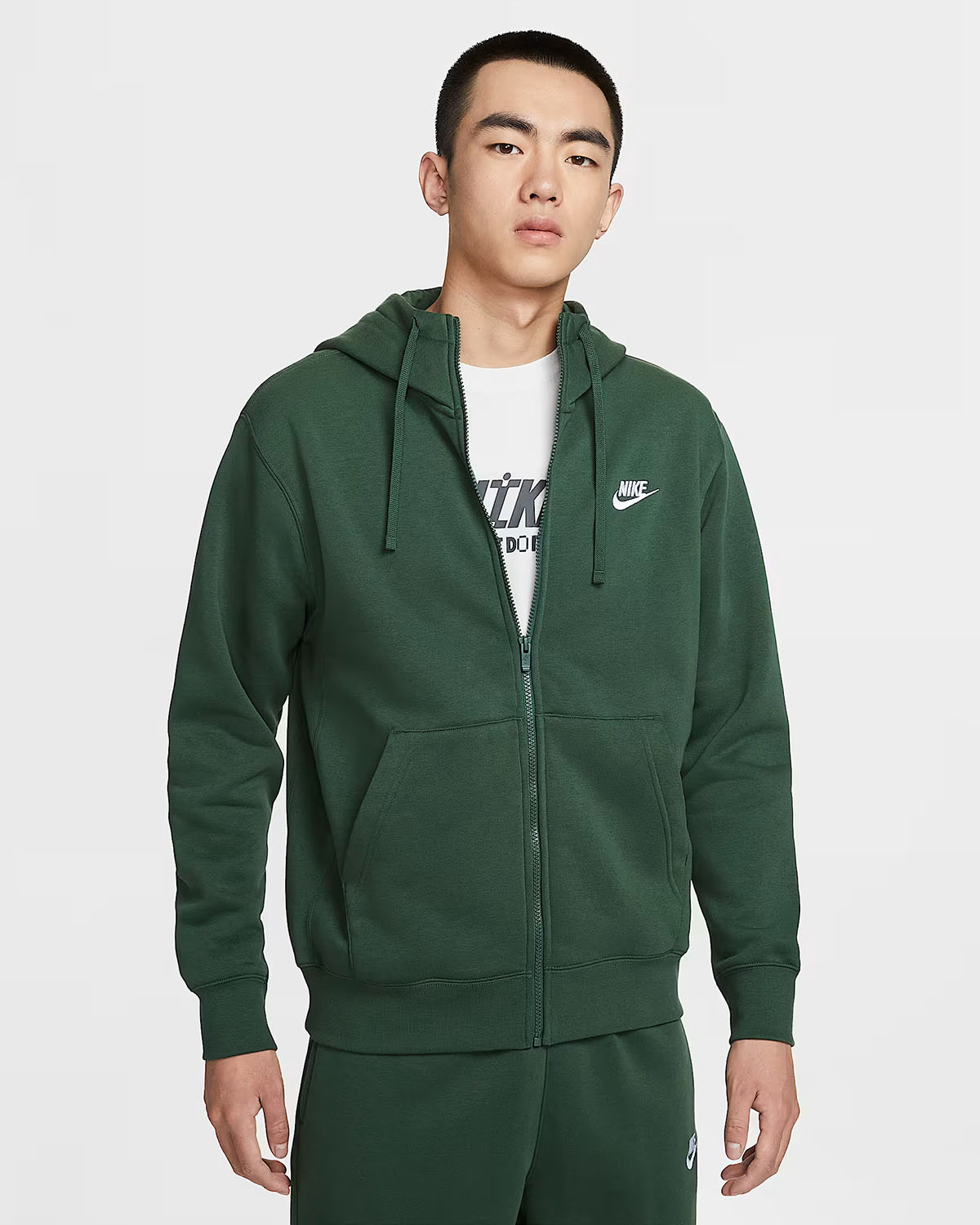 Nike Club Fleece Mens Full Zip Hoodie Fir Green