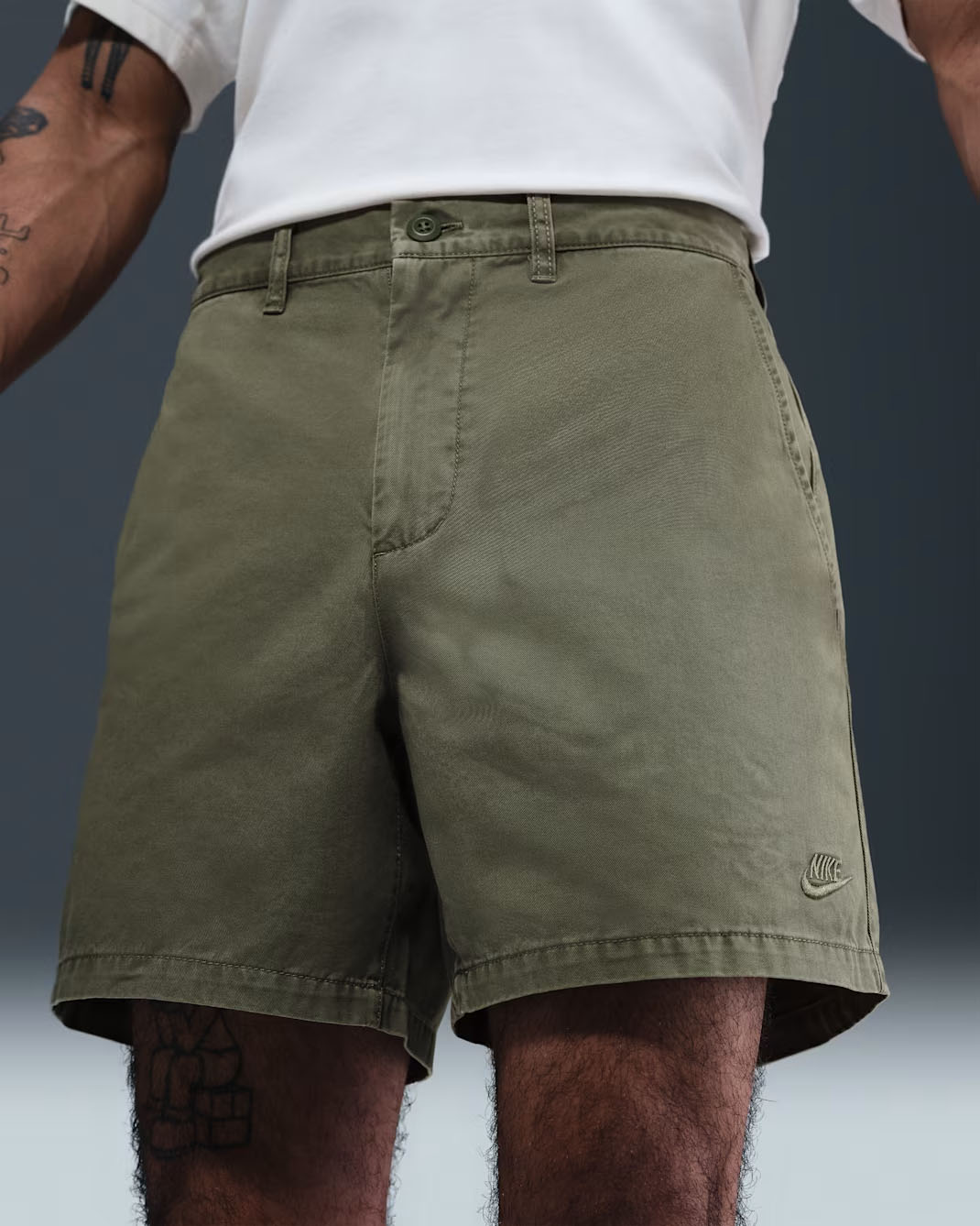 Nike Club Mens Washed Chino Shorts Medium Olive