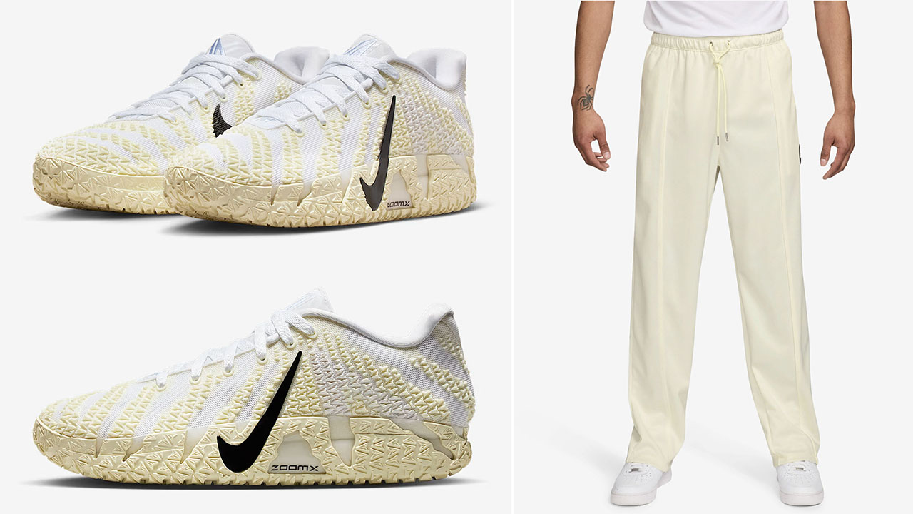 Nike Ja 3 Coconut Milk Shoes x Nike Air Woven Track Pants Outfit