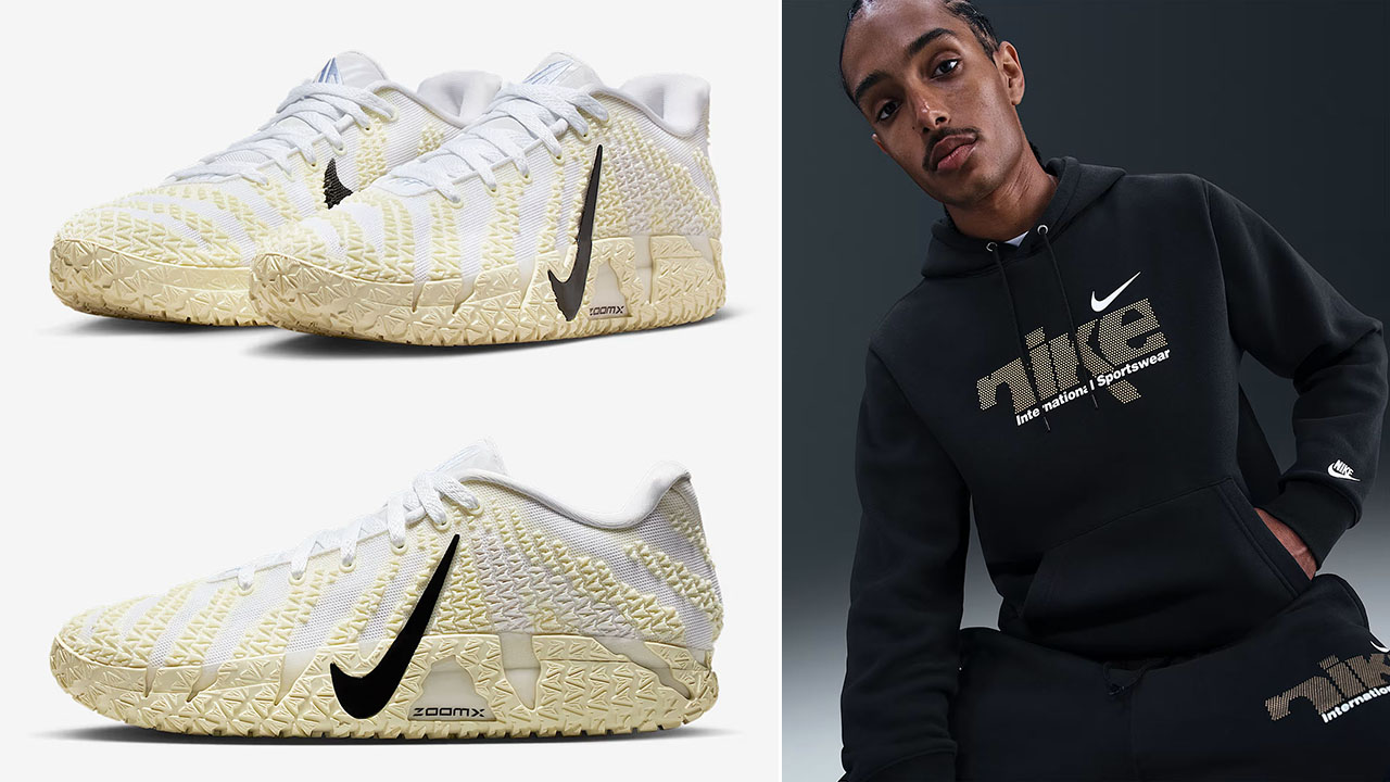 Nike Ja 3 Coconut Milk Shoes x Nike Club Fleece Black Hoodie Outfit