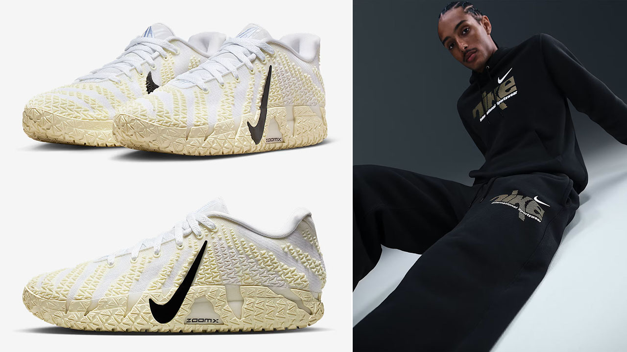 Nike Ja 3 Coconut Milk Shoes x Nike Club Fleece Black Hoodie Pants Outfit