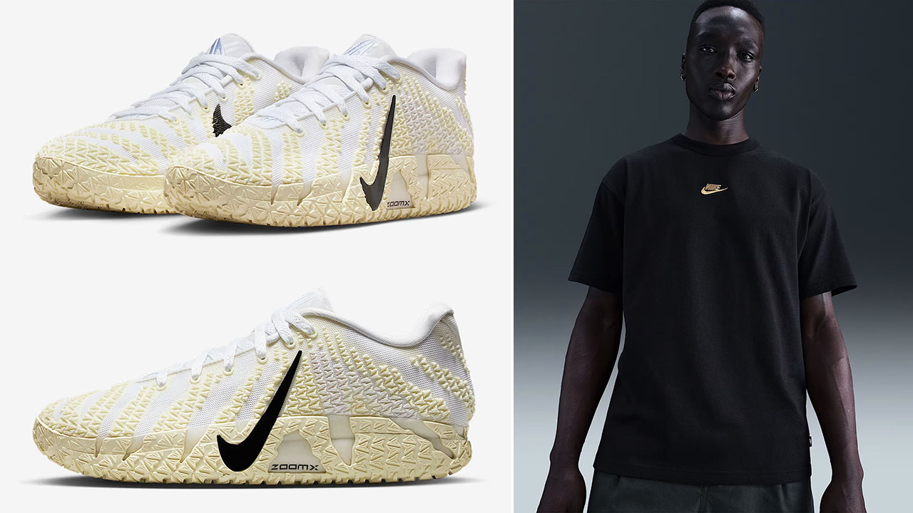 Nike Ja 3 Coconut Milk Shoes x Nike Premium Essentials Black T Shirt Outfit