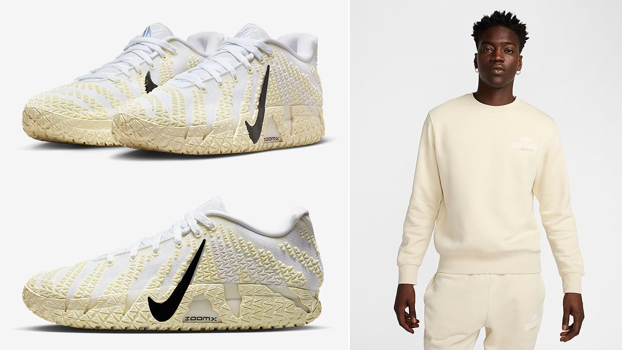 Nike Ja 3 Coconut Milk Shoes x Nike Sportswear Club Fleece Crew Sweatshirt Outfit