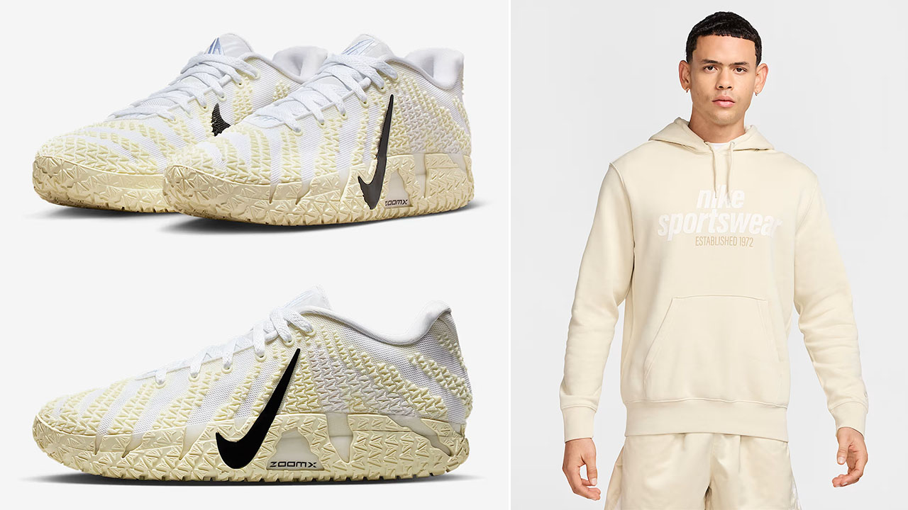 Nike Ja 3 Coconut Milk Shoes x Nike Sportswear Club Fleece Pullover Hoodie Outfit