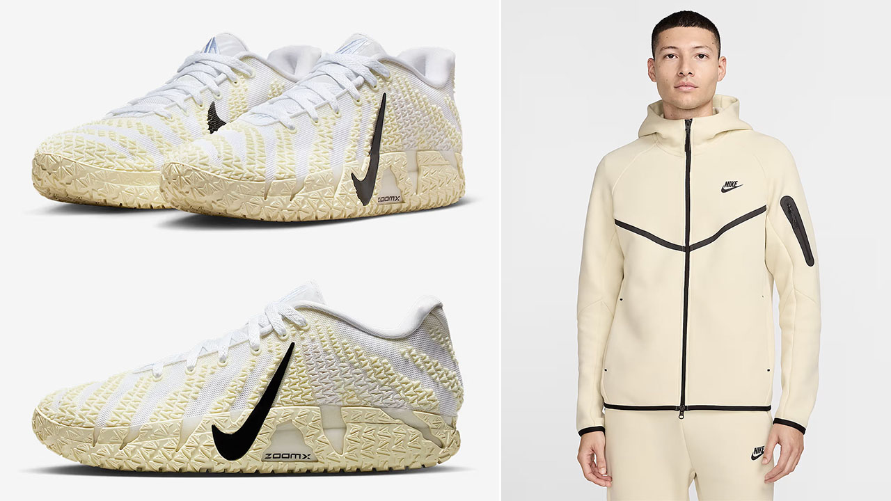 Nike Ja 3 Coconut Milk Shoes x Nike Tech Fleece Hoodie and Jogger Pants Outfit